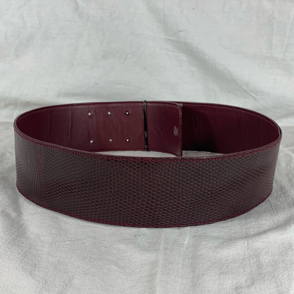 GUCCI Wide Burgundy Lizard and Leather Belt 70-28 - Picture 3 of 12